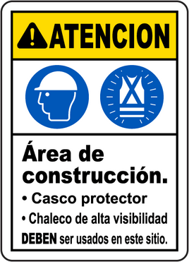 Caution: Spanish Caution Construction Area PPE Sign-001234
