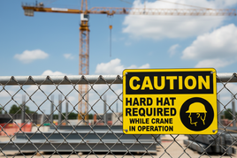 Caution Hard Hat Required While Crane In Operation Sign