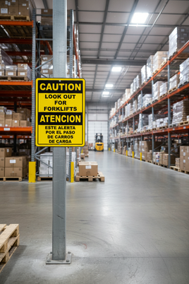 Bilingual Look Out For Forklifts Sign