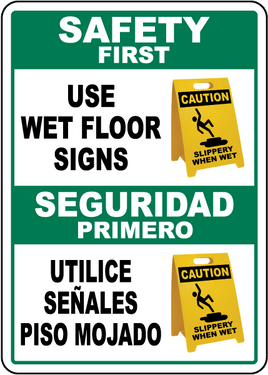 ⚠️ Caution Signs :Bilingual Safety First Use Wet Floor Signs Sign