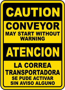 Bilingual Conveyor May Start Without Warning Sign