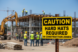 Caution Hard Hats Required In Construction Zones Sign