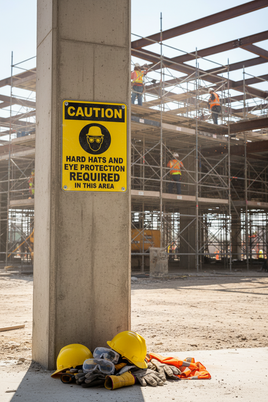 Caution Hard Hats and Eye Protection Required Sign