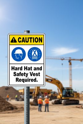 Caution Hard Hat and Safety Vest Required Sign