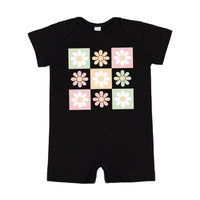 3x3 Checker Board Flowers - Shorts Romper