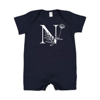 FLORAL INITIALS - Short Sleeve / Shorts - One Piece Baby Romper
