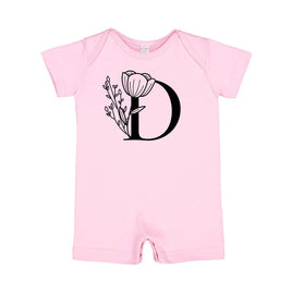 FLORAL INITIALS - Short Sleeve / Shorts - One Piece Baby Romper