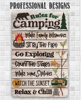 Rules for Camping - Metal Sign