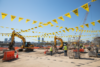 Safety Slogan Pennants at a Construction Site