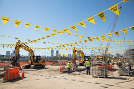Safety Slogan Pennants at a Construction Site