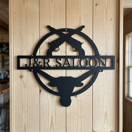 Custom Metal Wall Art - Personalized Saloon Name Monogram Sign