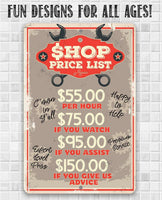 Shop Price List - Metal Sign
