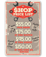Shop Price List - Metal Sign
