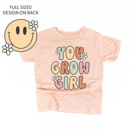 You Grow Girl on Front w/ Smiley and Flowers on Back - Child Tee