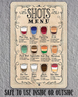 Shots Menu - Metal Sign