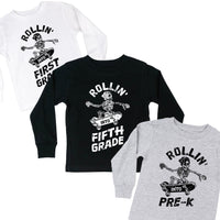 Skateboarding Skelly - Rollin' Into (Choose Your Grade) - Child Long Sleeve Tee