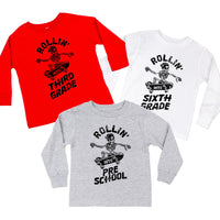Skateboarding Skelly - Rollin' Into (Choose Your Grade) - Child Long Sleeve Tee