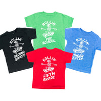 Skateboarding Skelly - Rollin' Into (Choose Your Grade) - Child Tee
