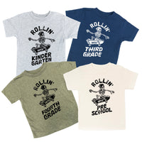Skateboarding Skelly - Rollin' Into (Choose Your Grade) - Child Tee