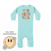 You Grow Girl on Front w/ Smiley and Flowers on Back - Baby Sleeper