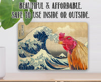 The Great Wave off Kanagawa Painting - Interrupted by Rooster - Metal Sign