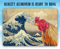 The Great Wave off Kanagawa Painting - Interrupted by Rooster - Metal Sign