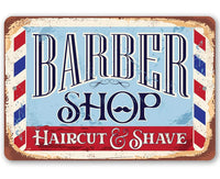 Barbershop Haircut and Shave - Metal Sign