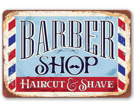 Barbershop Haircut and Shave - Metal Sign