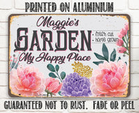 Personalized - Garden, My Happy Place - Metal Sign