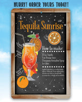 Tequila Sunrise Bar Recipe - Metal Sign