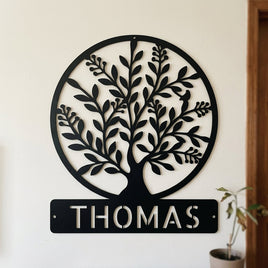 Custom Metal Wall Art - Personalized Tree of Life Name Monogram Sign