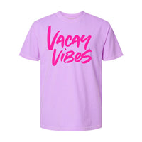 Vacay Vibes (Neon) w/ 2 Palm Trees (back) - Comfort Colors Tee
