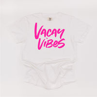 Vacay Vibes (Neon) w/ 2 Palm Trees (back) - Comfort Colors Tee