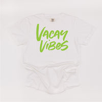 Vacay Vibes (Neon) w/ 2 Palm Trees (back) - Comfort Colors Tee
