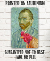 Vincent Van Gogh Self Portrait Painting - Interrupted by Rooster - Metal Sign