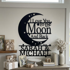 Custom Metal Wall Art - Personalized Moon and Back Monogram Sign